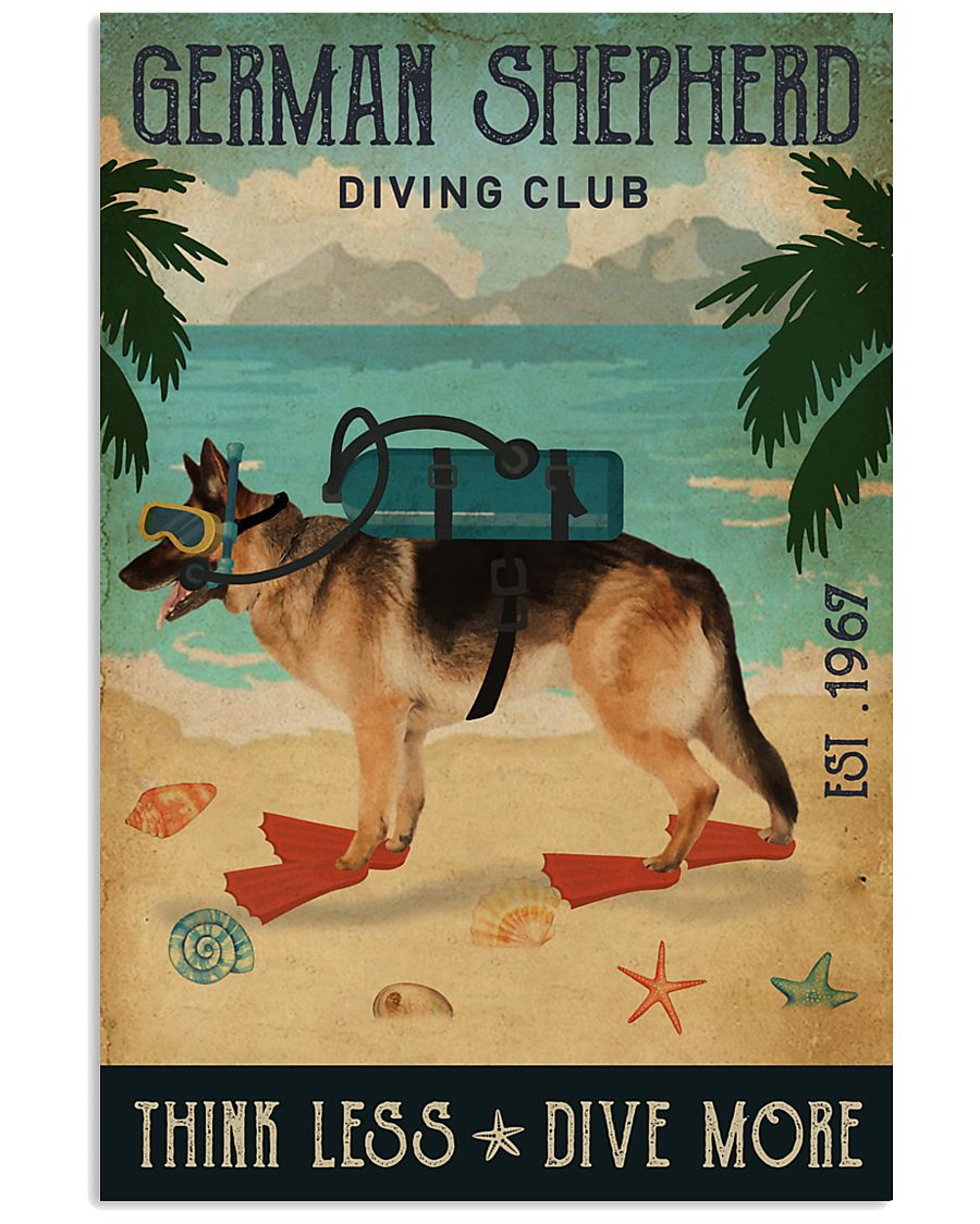 Vintage Diving Club German Shepherd 11x17 Poster