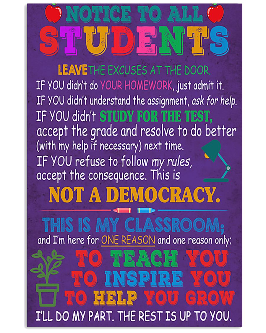 Teacher Notice To All Students 11x17 Poster