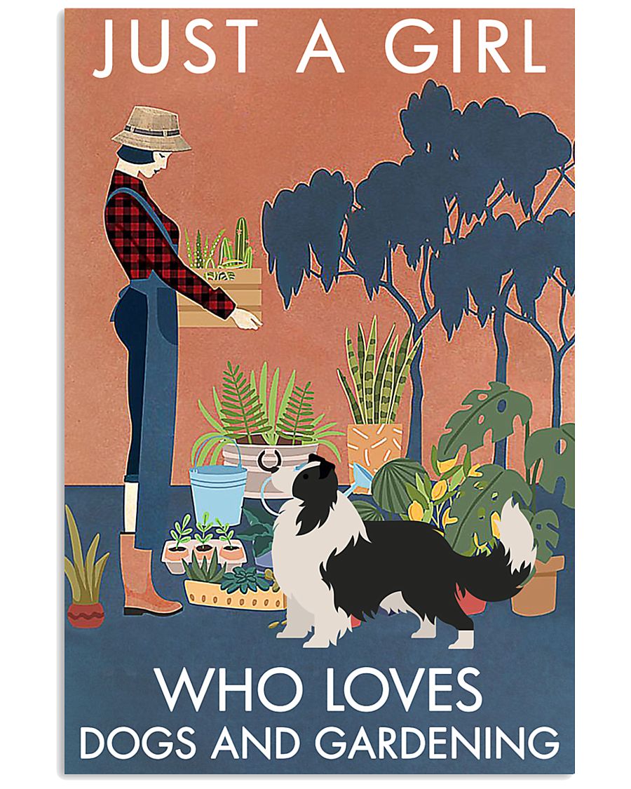Vintage Just A Girl Loves Gardening Border Collie 11x17 Poster