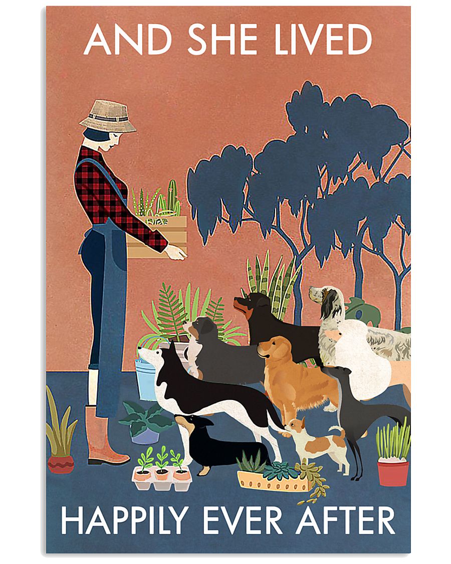 Vintage And She Lived Happily Dogs Gardening 11x17 Poster