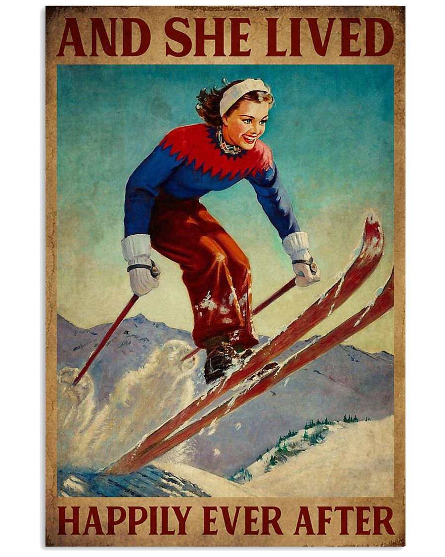 Retro Lived Happily Skiing Girl 11x17 Poster