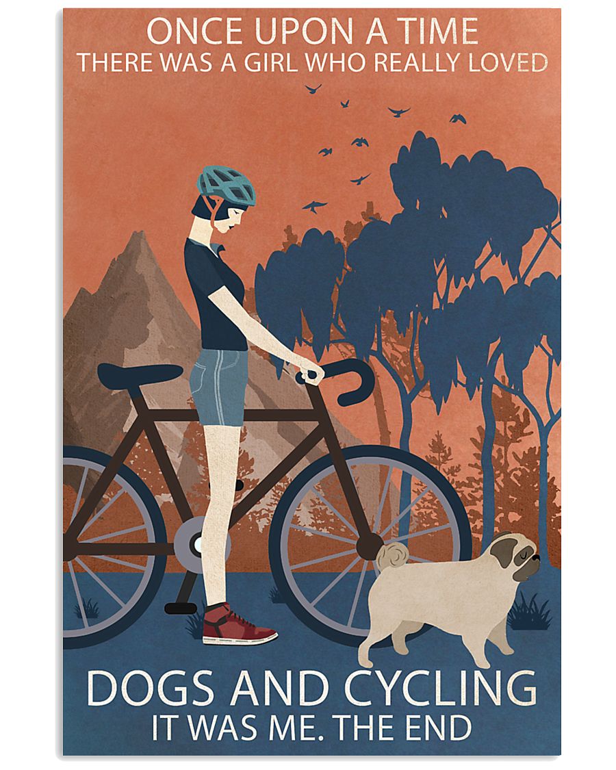 Vintage Girl Once Upon A Time Pug And Cycling 11x17 Poster