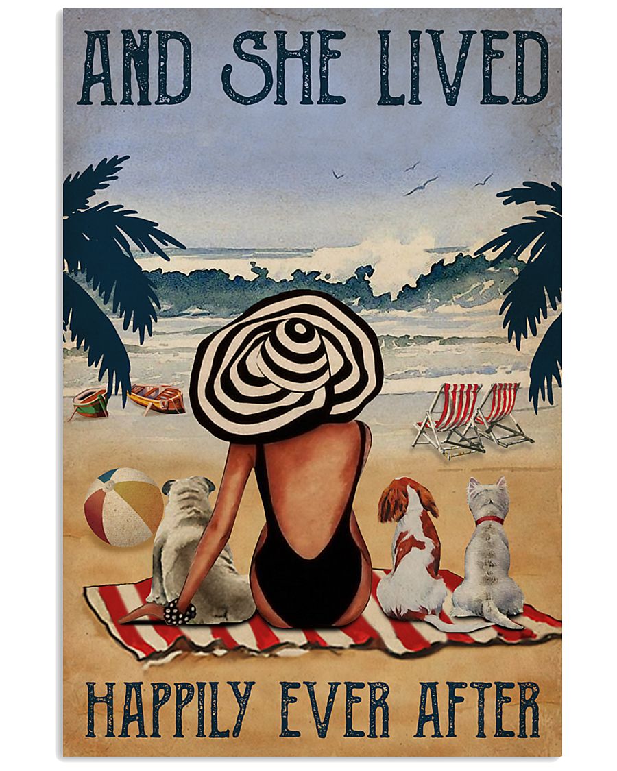 Vintage Beach Lived Happily Dogs Girl 11x17 Poster