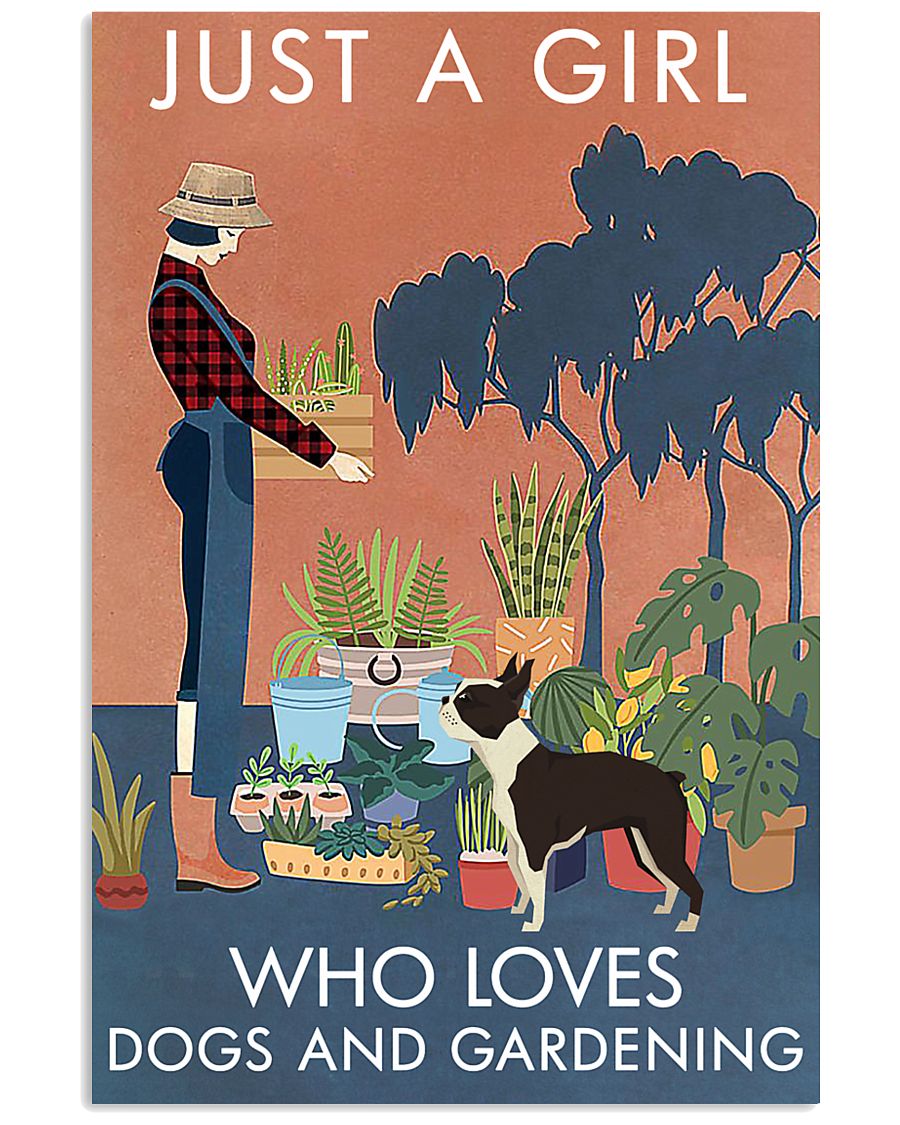 Vintage Just A Girl Loves Gardening Boston Terrier 16x24 Poster