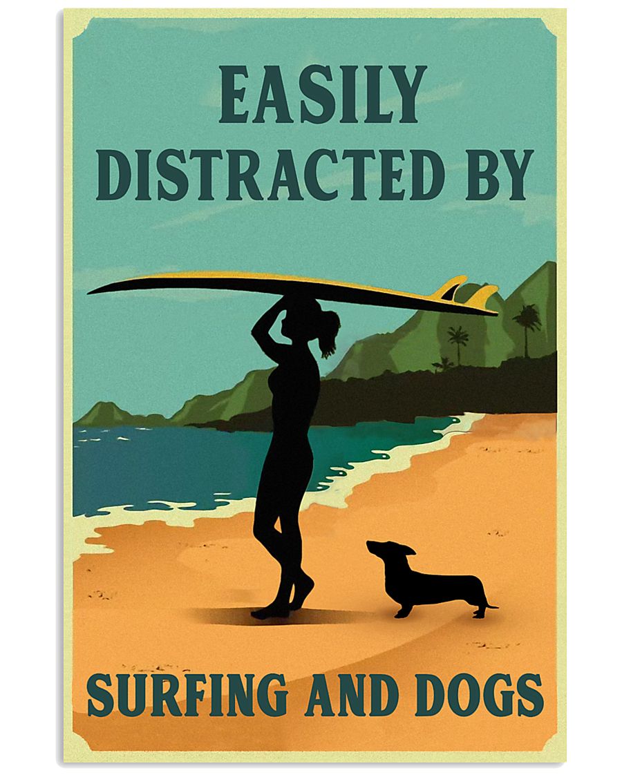 Vintage Easily Distracted Surfing Girl Dachshund 11x17 Poster
