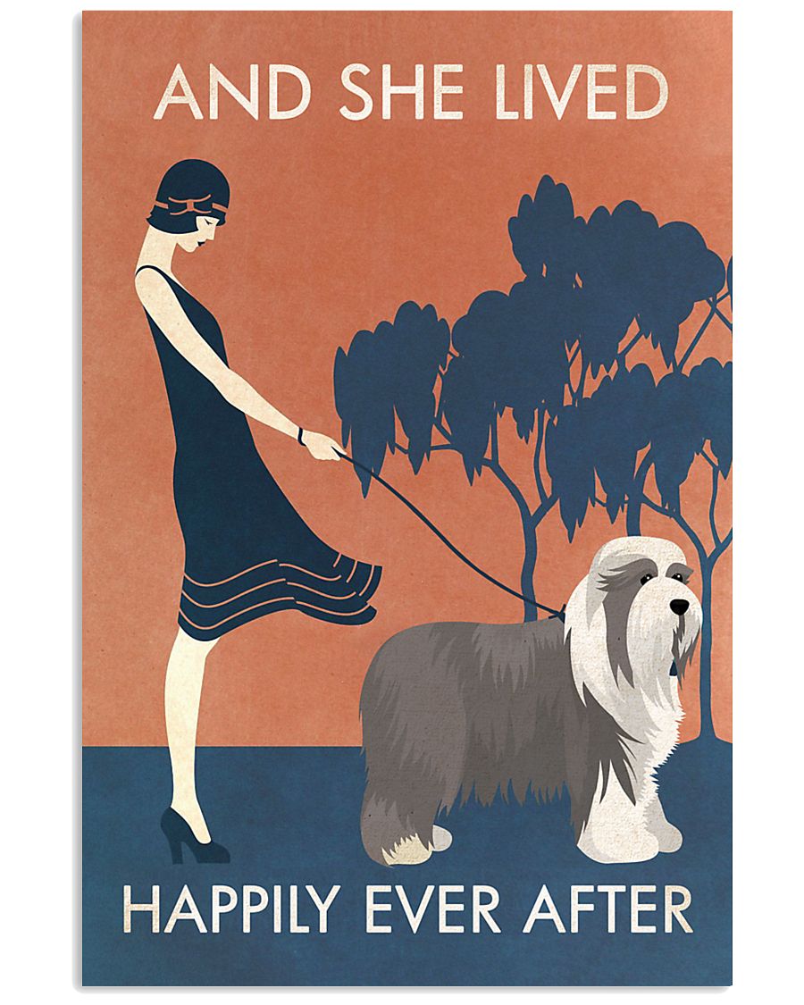 Vintage Girl Lived Happily Bearded Collie 11x17 Poster