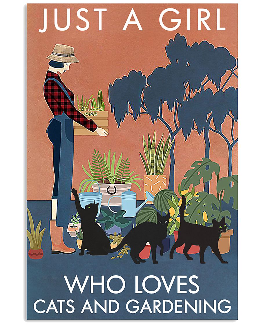Vintage Just A Girl Loves Gardening And Black Cat 11x17 Poster