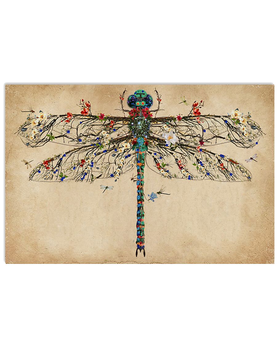 Vintage Floral Dragonfly 17x11 Poster