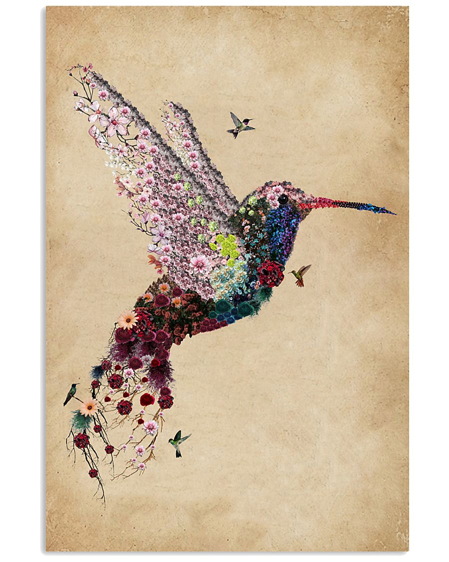 Vintage Floral Hummingbird 11x17 Poster