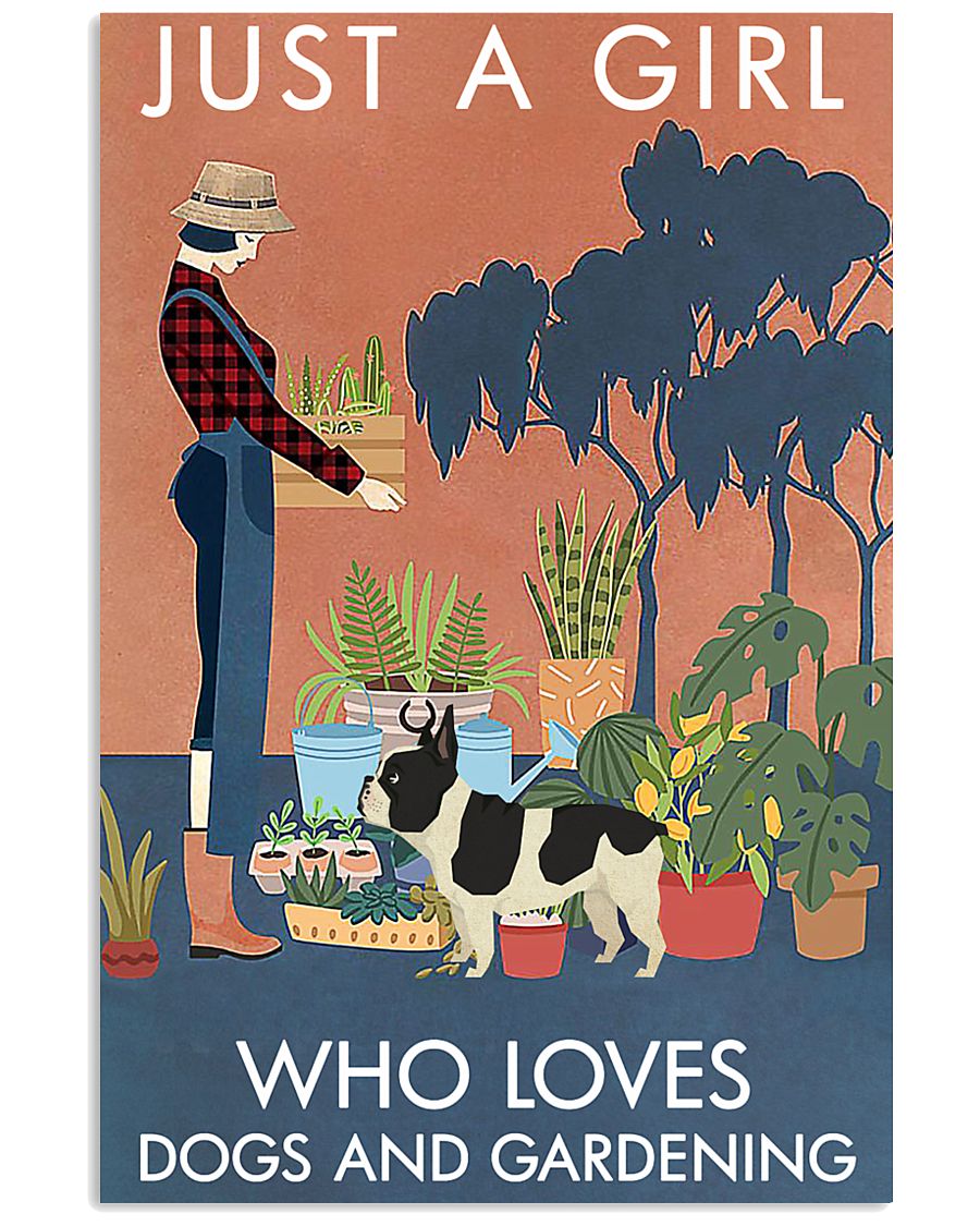 Vintage Girl Loves Gardening French Bulldog 11x17 Poster