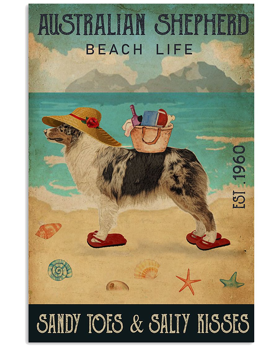 Beach Life Sandy Toes Australian Shepherd 11x17 Poster