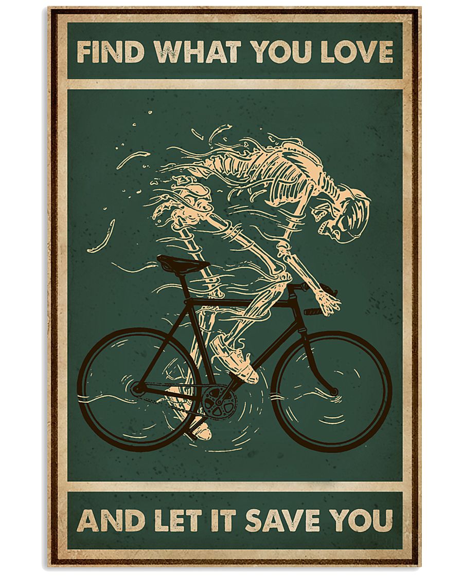 Retro Green Find What You Love Cycling Skeleton 11x17 Poster