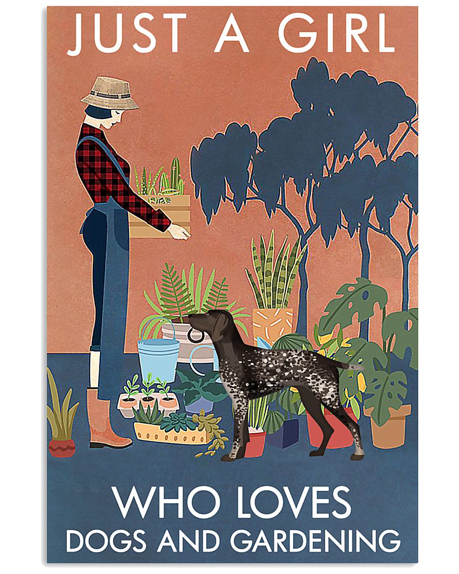 Vintage Girl Loves Gardening German Shorthaired 11x17 Poster