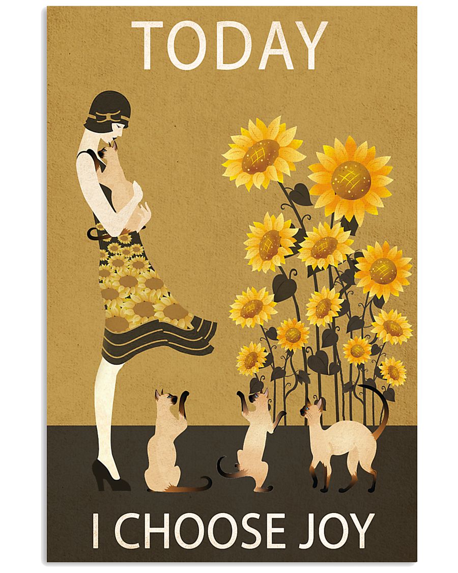 Sunflower Vintage Choose Joy Siamese Cat 11x17 Poster