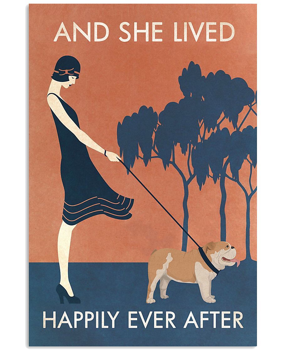 Vintage Girl She Lived Happily Bulldog 11x17 Poster