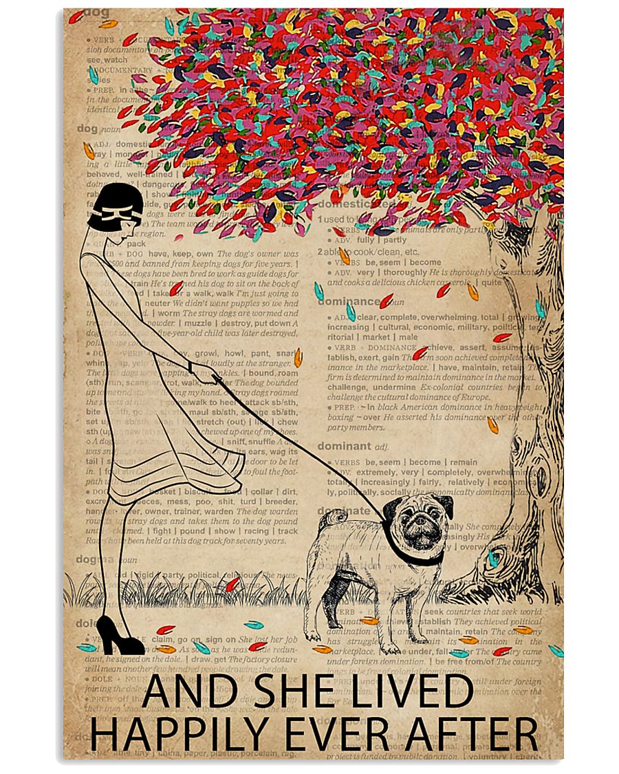 Live Happily Vintage Dictionary Pug 11x17 Poster