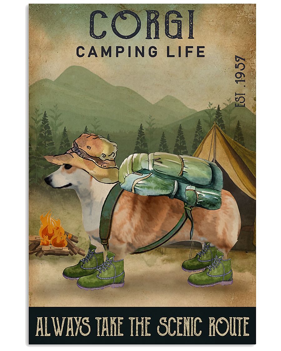 Camping Life Scenic Route Corgi 11x17 Poster