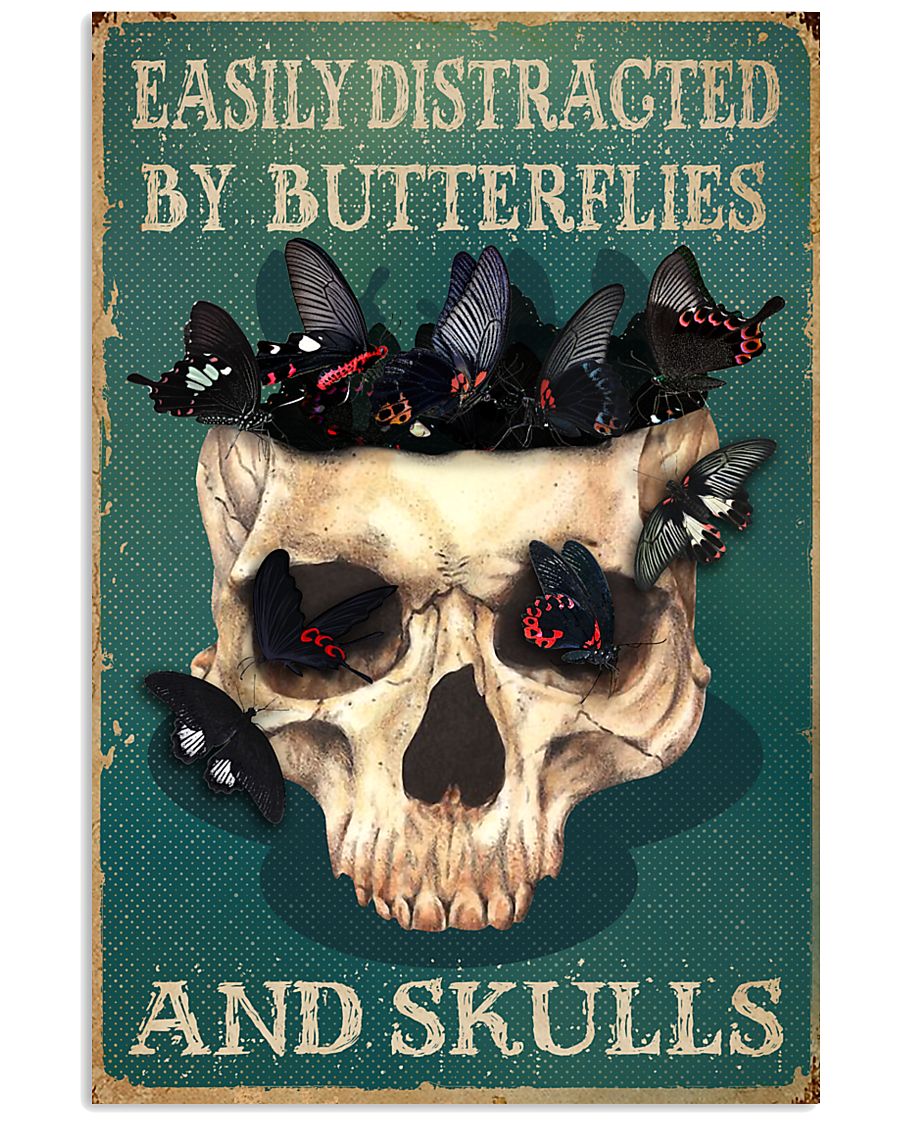 Retro Teal Easily Distracted By Butterflies 11x17 Poster