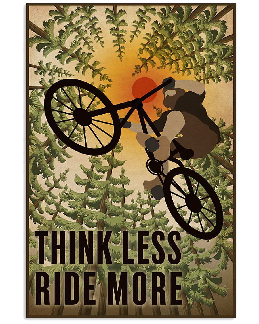 Retro Think Less Ride More Mountain Bike 11x17 Poster