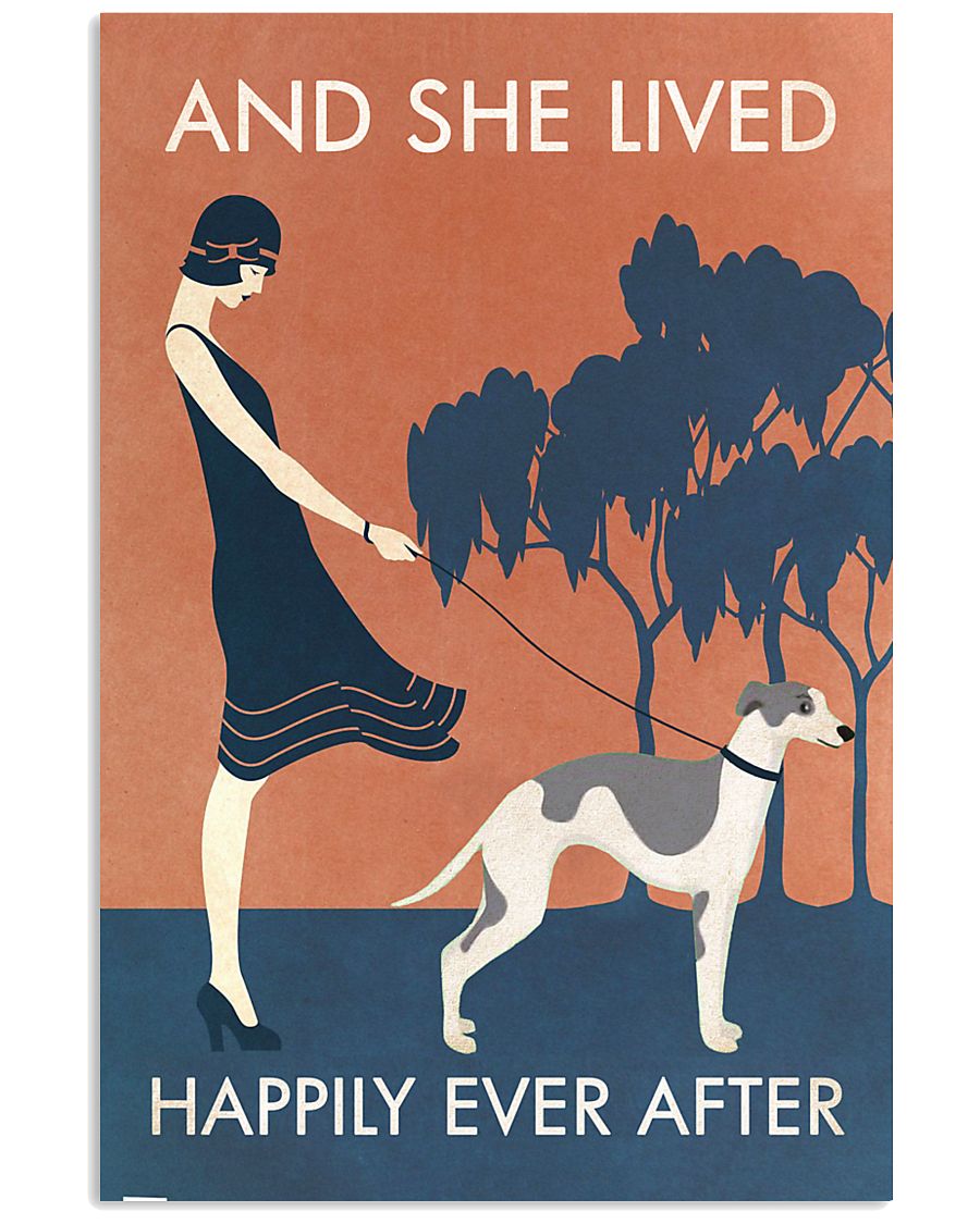 Vintage Girl Lived Happily Whippet 11x17 Poster