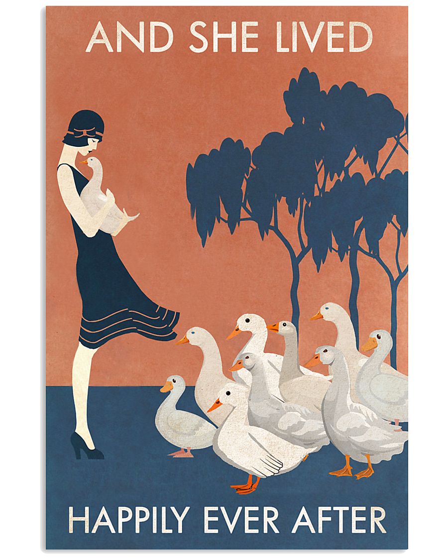 Vintage Girl Lived Happily Duck 11x17 Poster