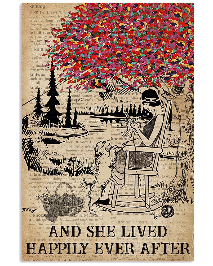 Dictionary Lived Happily Dog Knitting Girl 11x17 Poster
