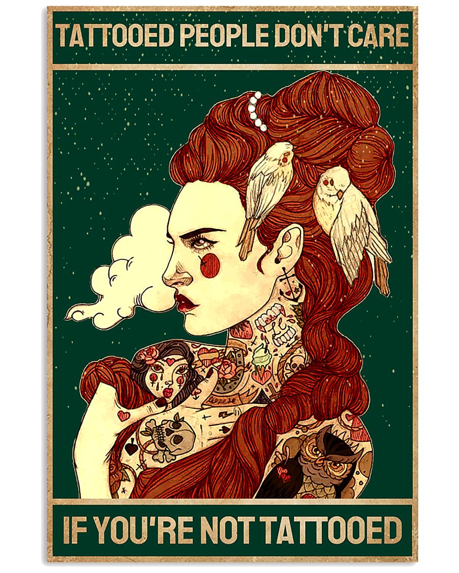 Retro Green Tattooed People Don't Care 11x17 Poster