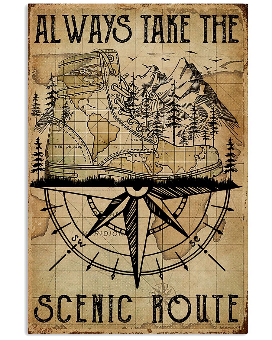 Vintage Always Take The Scenic Route Hiking Boots 11x17 Poster