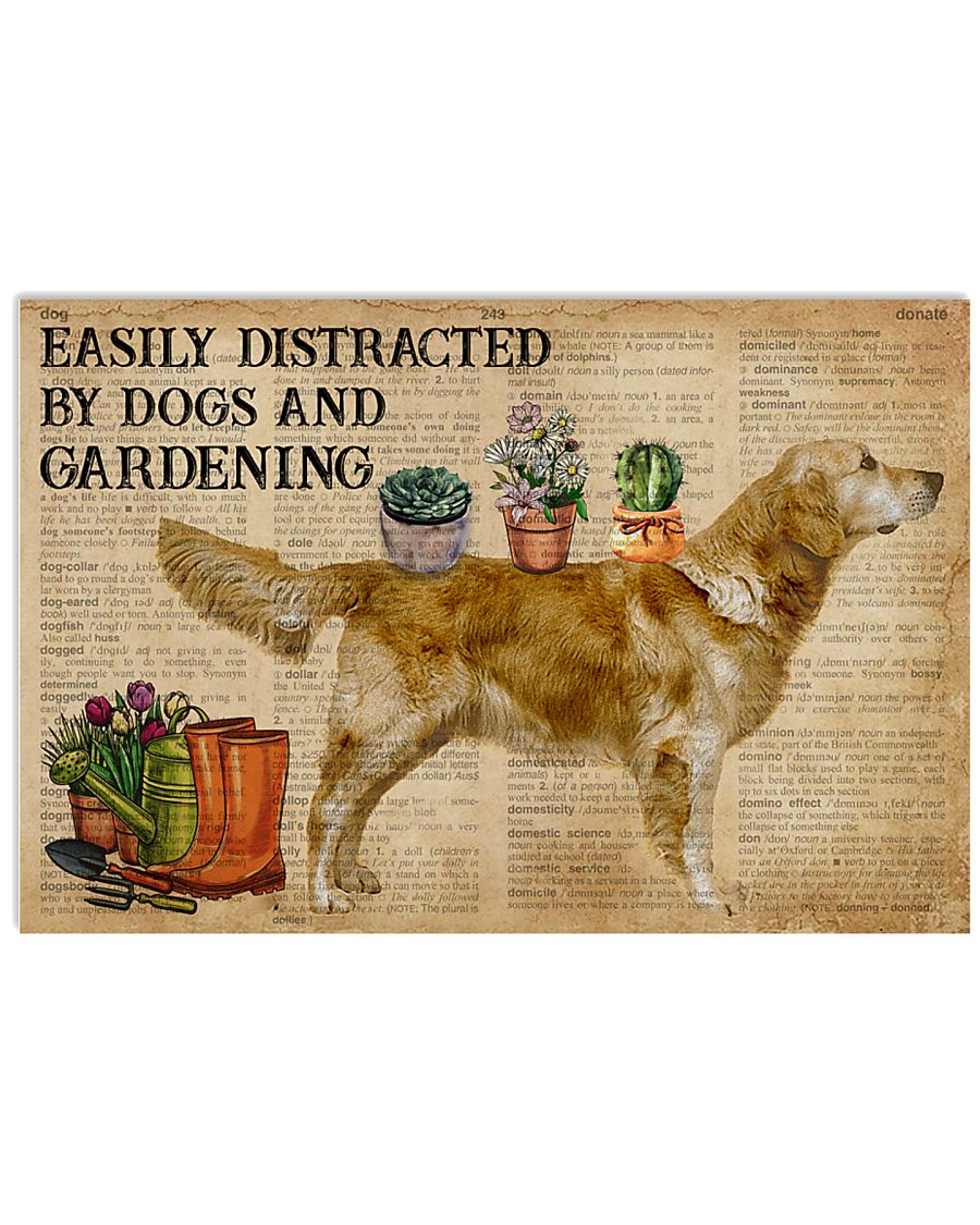 Dictionary Distracted Golden Retriever Gardening 17x11 Poster