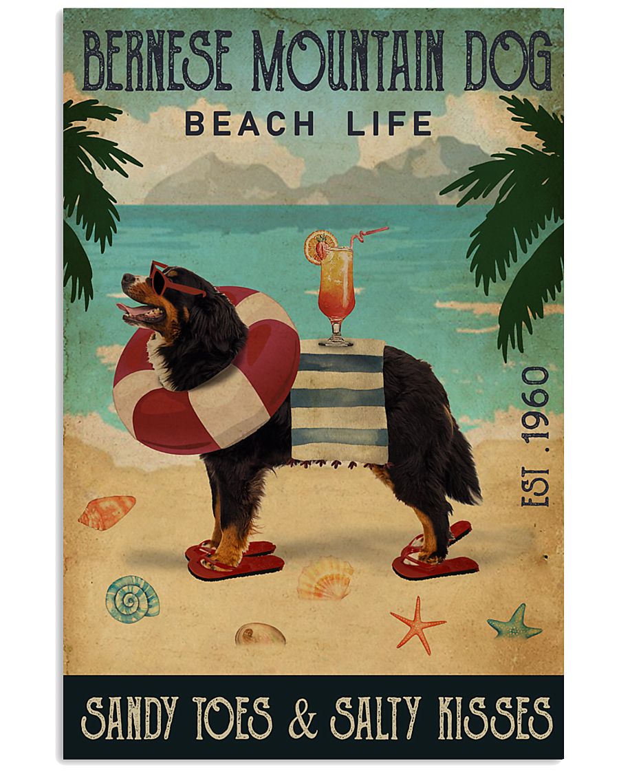 Vintage Beach Cocktail Life Bernese Mountain Dog 16x24 Poster