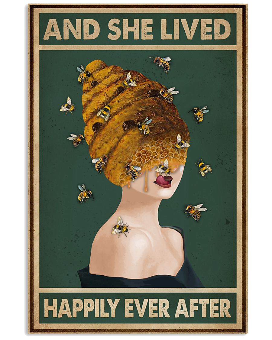 Retro Green Lived Happily Honey Bee Lady 11x17 Poster