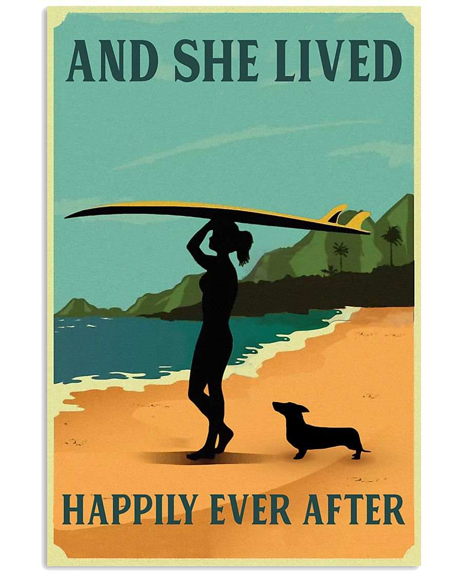 Vintage She Lived Happily Surfing Girl Dachshund 11x17 Poster