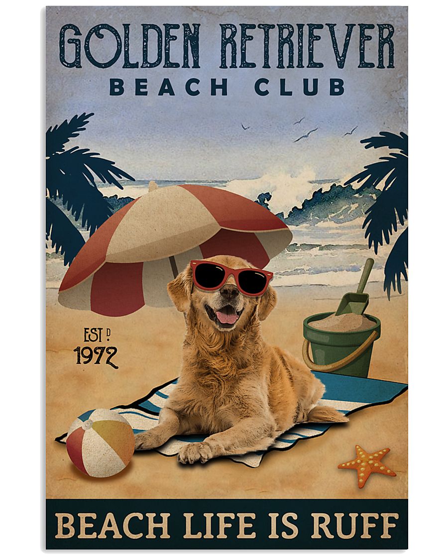 Vintage Beach Club Is Ruff Golden Retriever 11x17 Poster