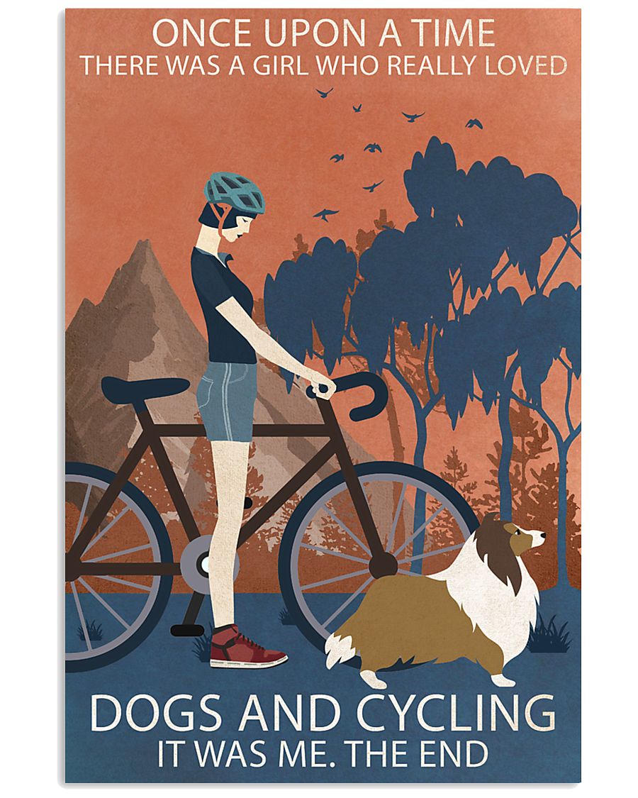 Vintage Once Upon A Time Shetland Sheepdog Cycling 11x17 Poster