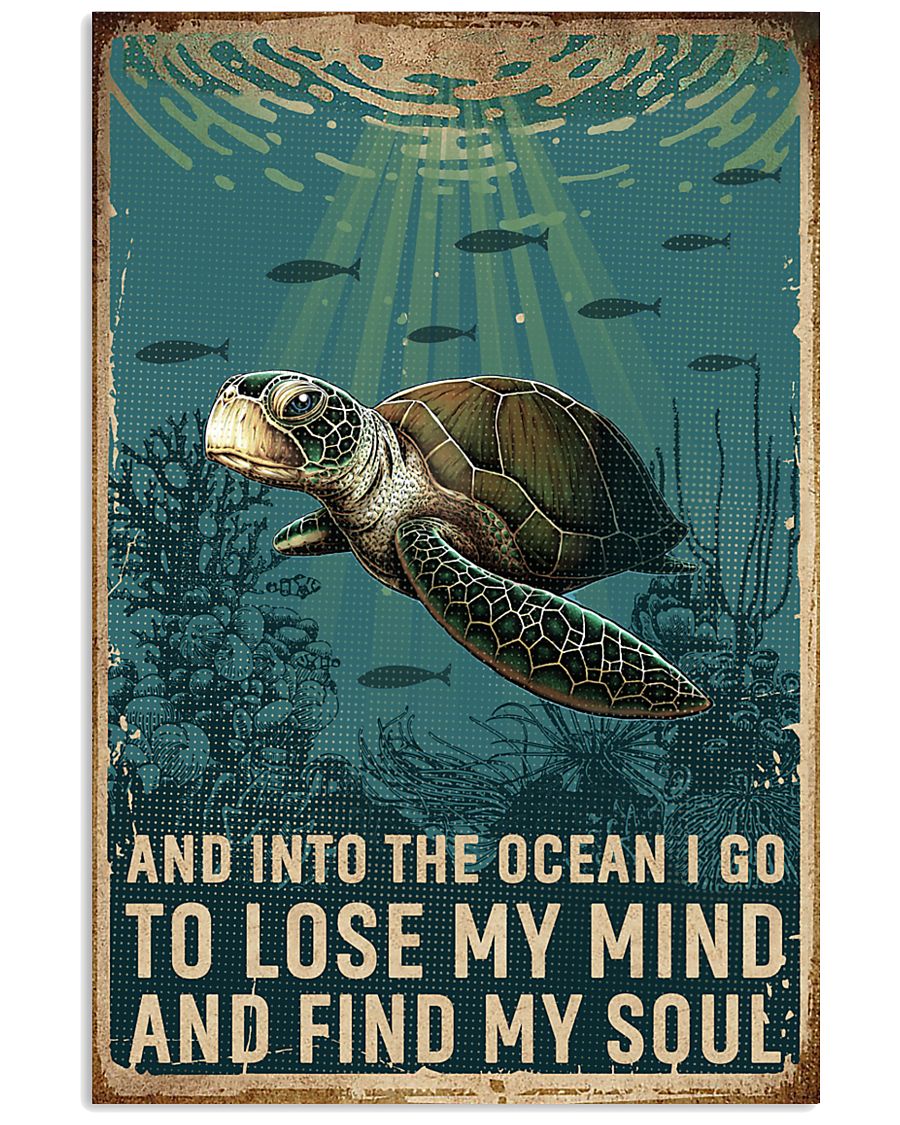 Retro Ocean Find My Soul Sea Turtle 11x17 Poster