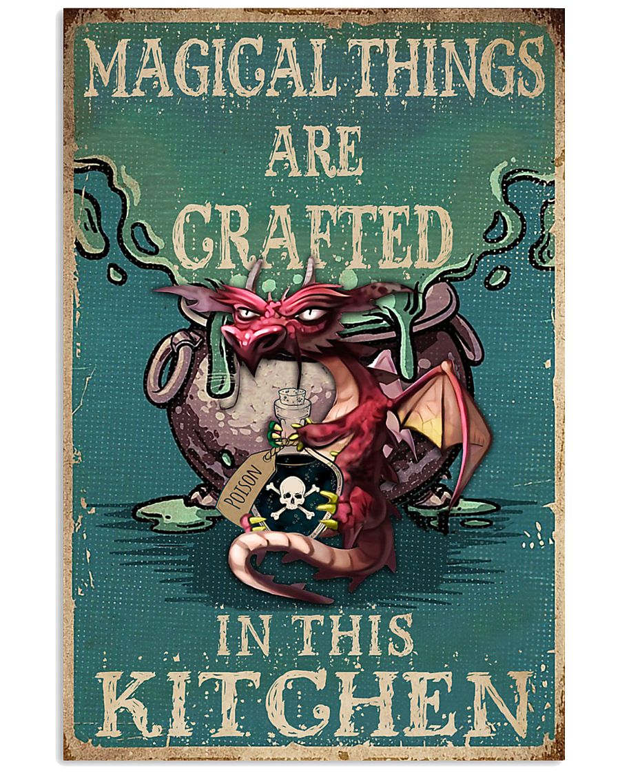 Retro Teal Magical Things Kitchen Dragon Witch 11x17 Poster