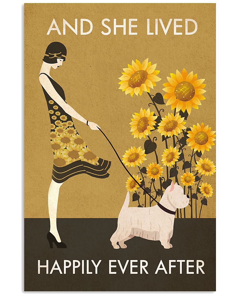 Sunflower Vintage Girl Lived Happily Westie 11x17 Poster