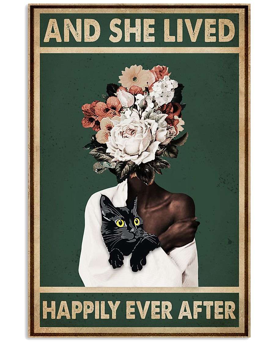 Retro Teal Live Happily Ever After By Black Cat 11x17 Poster