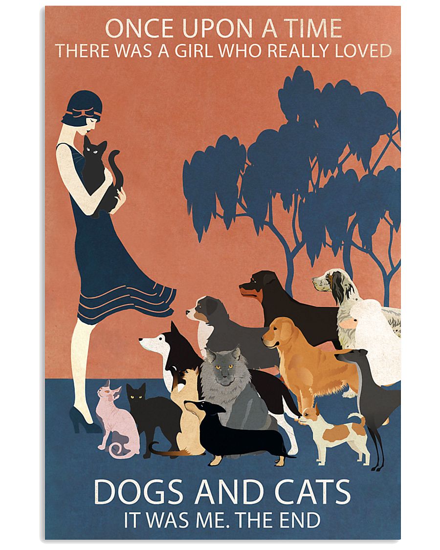 Vintage Girl Once Upon A Time Dog And Cat 11x17 Poster