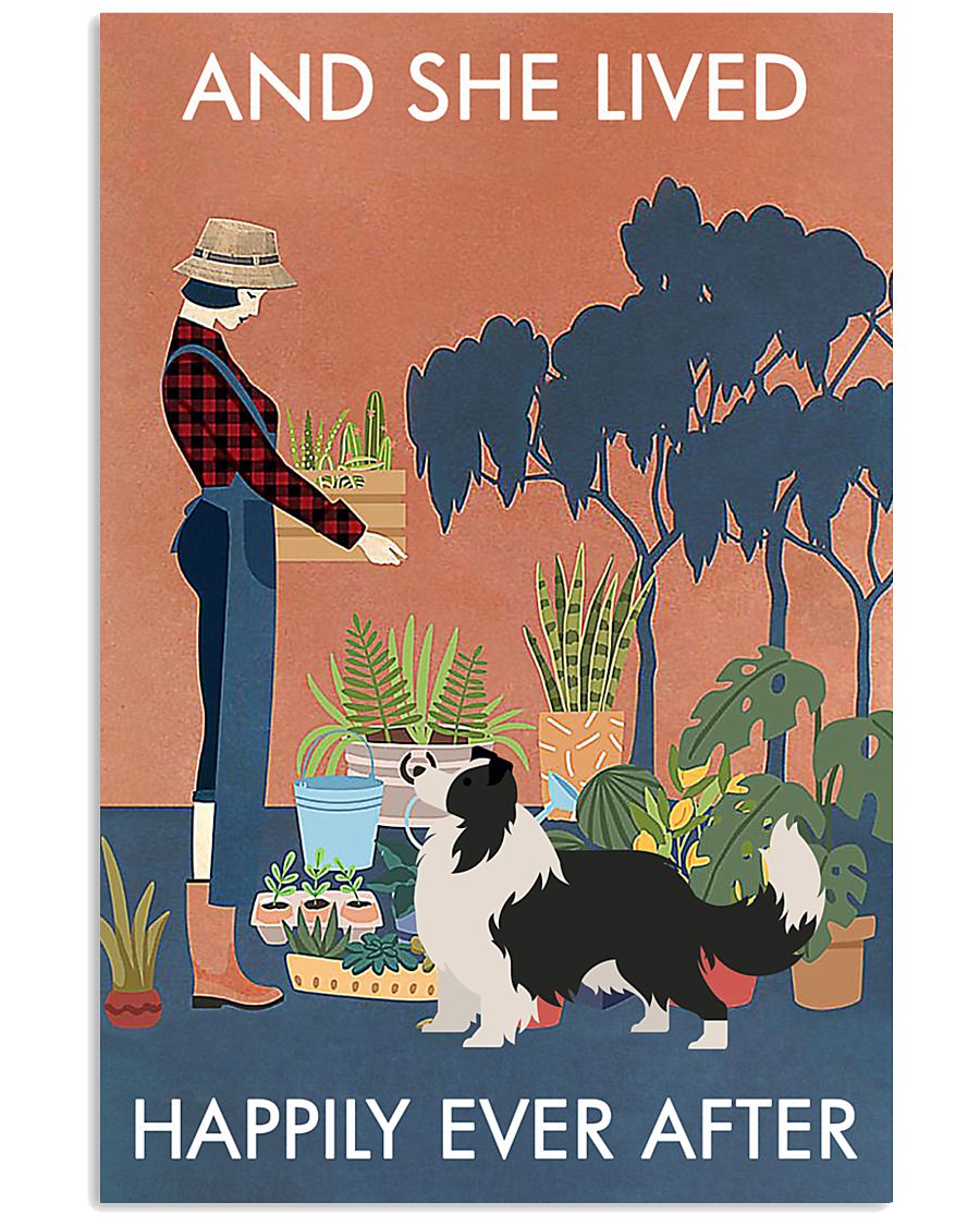 Vintage Lived Happily Gardening Border Collie 11x17 Poster