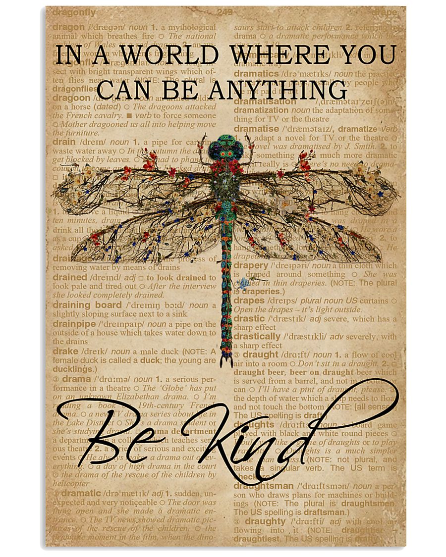 Vintage Dictionary Be Kind Dragonfly 11x17 Poster
