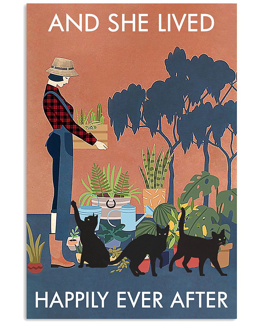 Vintage And She Lived Happily Gardening Black Cat 11x17 Poster