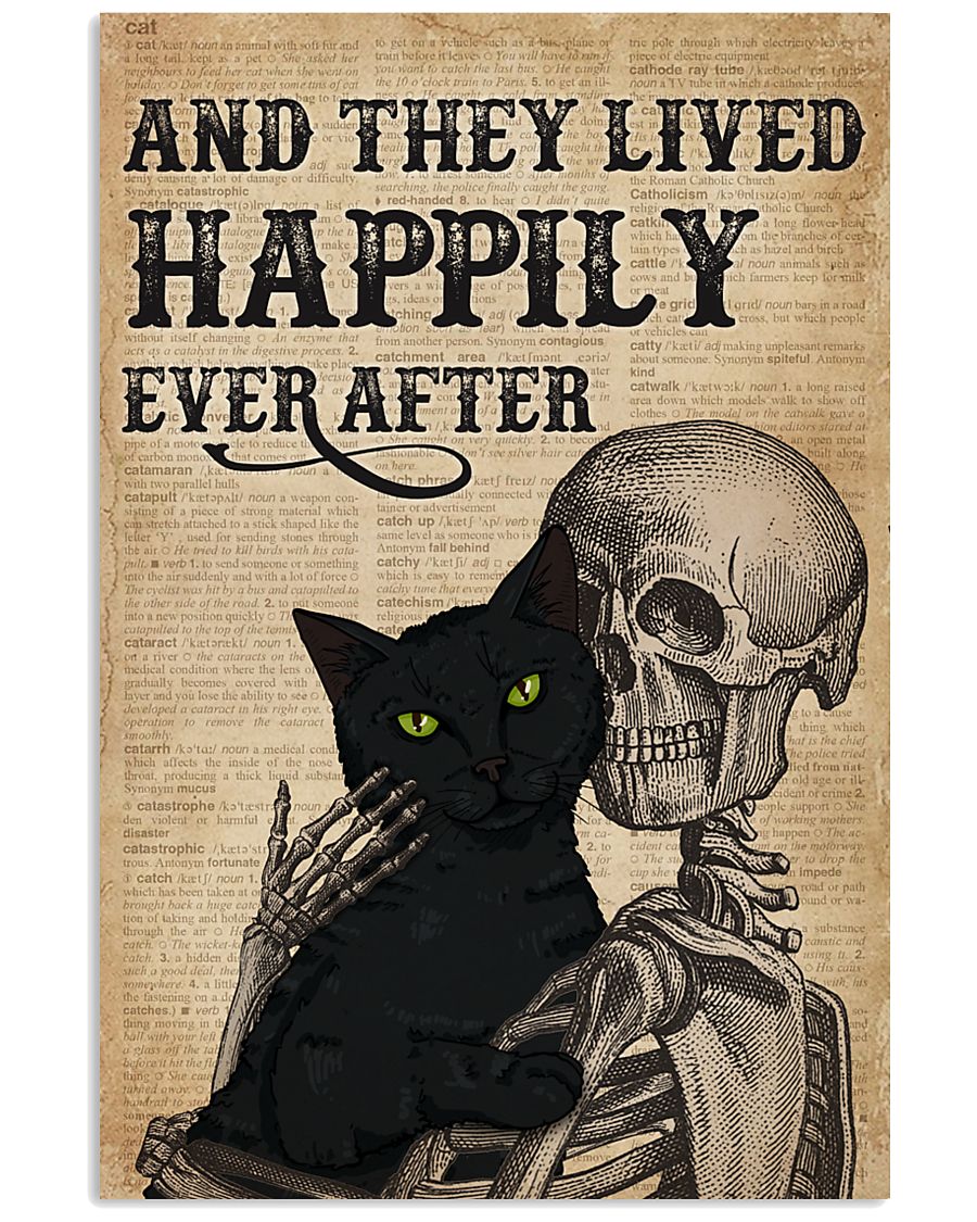 They Lived Happily Black Cat Skeleton 11x17 Poster
