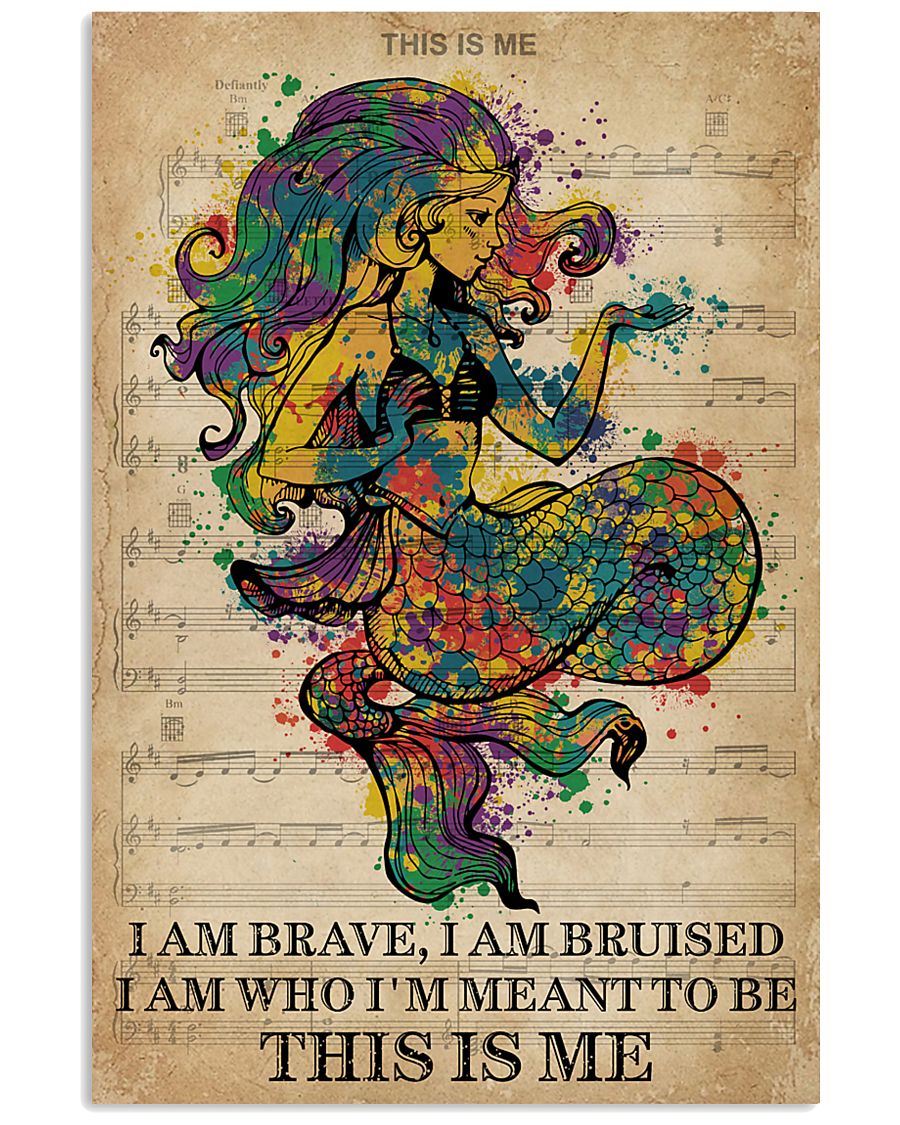 Vintage Music I Am Brave Pride Mermaid 11x17 Poster