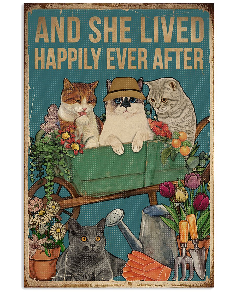 Retro Lived Happily Cats And Garden 11x17 Poster