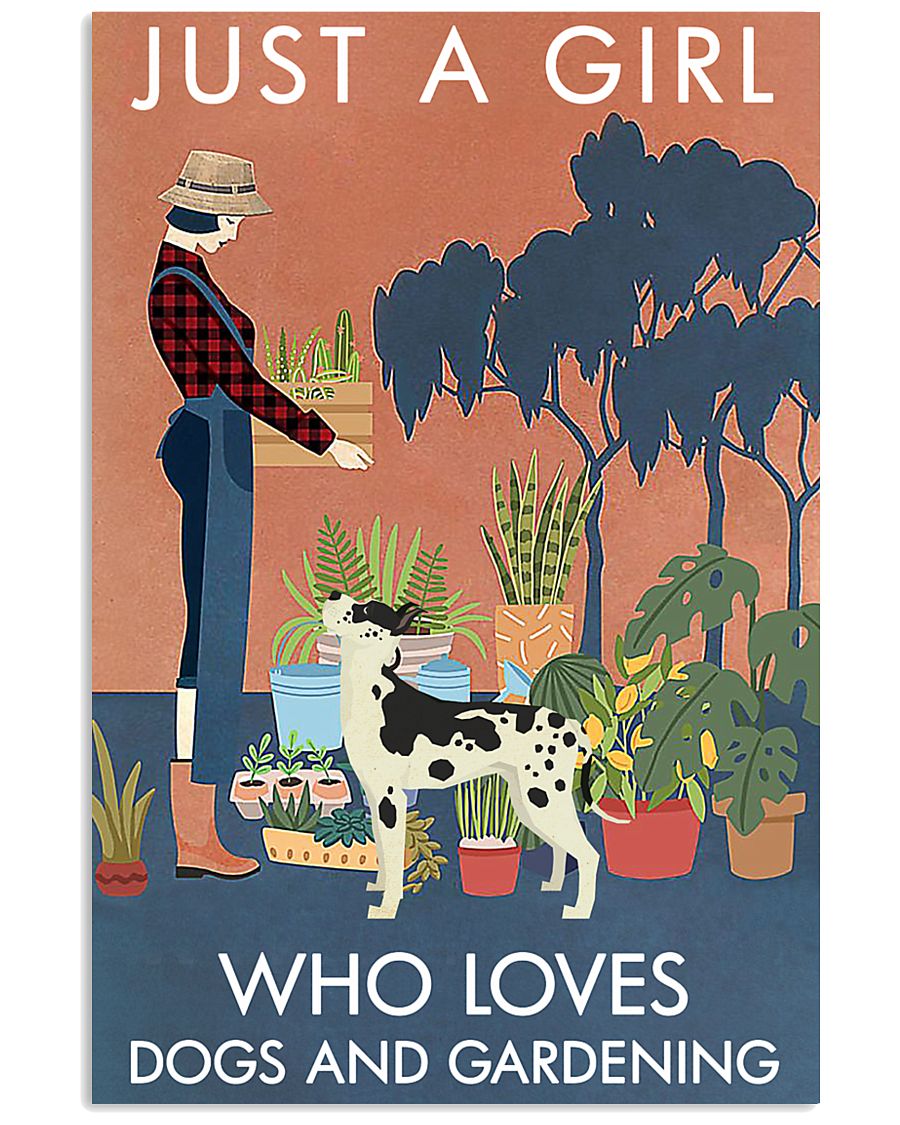 Vintage Girl Loves Gardening And Great Dane 11x17 Poster