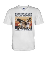 Behind Every Good Woman Are A Lot Of Animals V-Neck T-Shirt tile