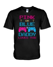 Pink or Blue Daddy Loves You Game V-Neck T-Shirt tile
