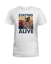 Staying Alive Skeleton Coffee Ladies T-Shirt tile