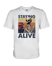 Staying Alive Skeleton Coffee V-Neck T-Shirt tile